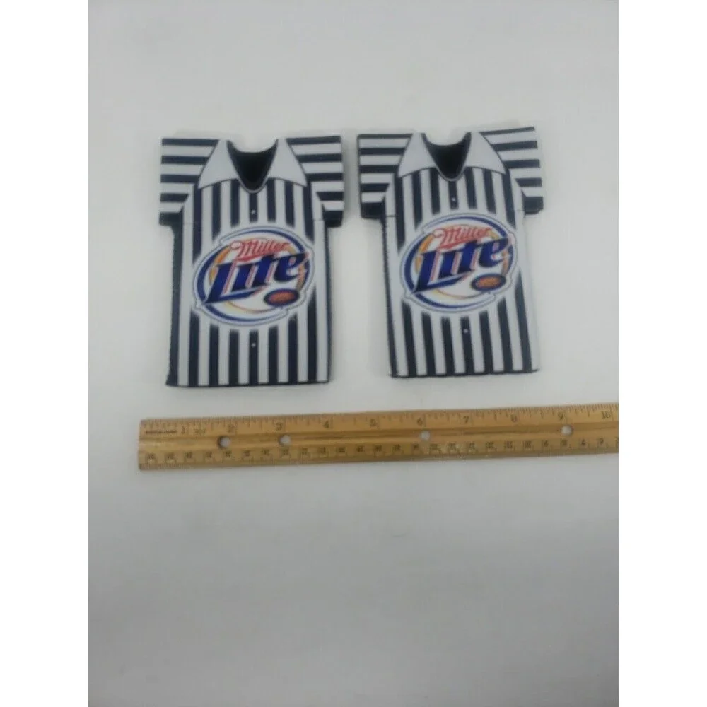 Miller Lite Referee Shirt Beer Bottle Sleeve Koozie NFL Black White Lot of Two